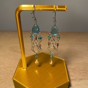 Intricate blue and silver drop earrings
